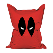 Pouf Belly Pop con design Deadpool, rosso e nero.
