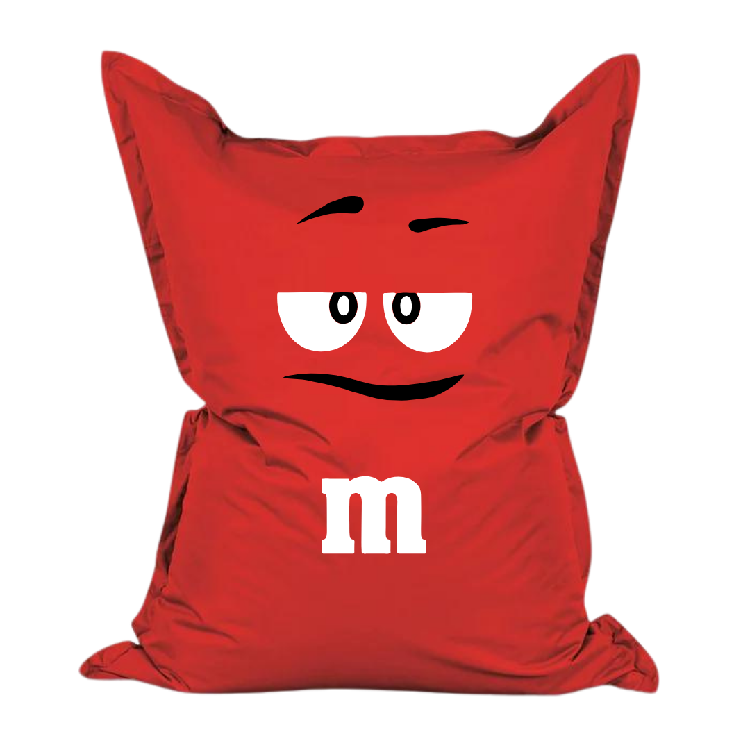 Pouf Belly Pop con grafica M&M Rossa